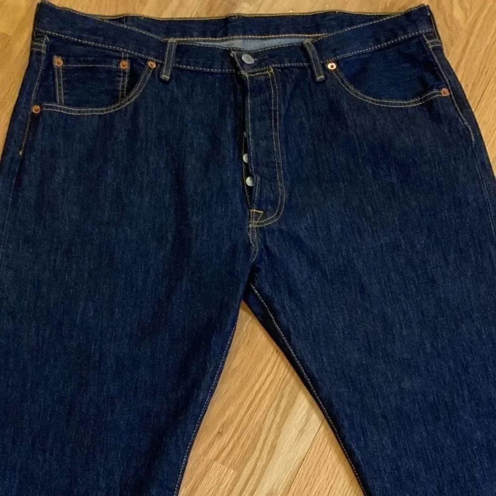 Levis 501 Button Fly Dark Wash Straight Leg Jeans 40x32 NWOT